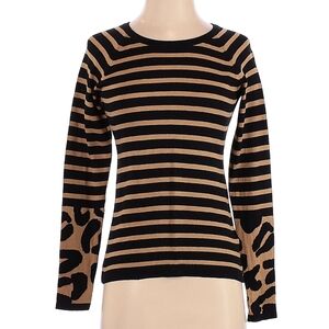 Banana Republic Sweater Womens Size S Petite Black Brown Striped Animal Print
